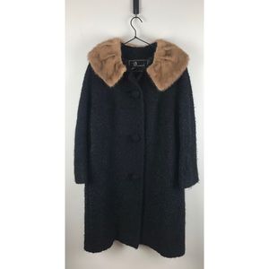 Women’s vintage pea coat with real Mink fur 50s